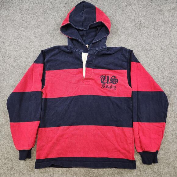 Vintage Halbro Rugby Pullover Hoodie Mens Small US Rugby Stripe Retro Sweatshirt - Picture 3 of 11